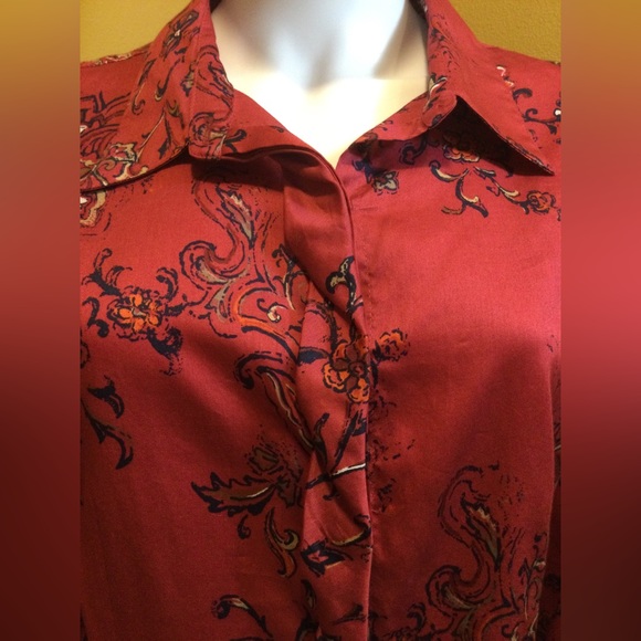 ❣️HP!❣️Coldwater Creek | Red Floral 100% Cotton Button Down Shirt - Picture 7 of 9